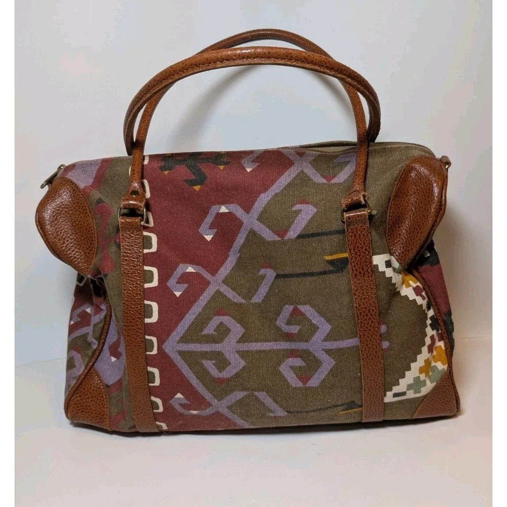 Vintage Sierra Collection Dallas Southwest Weekender Tote Bag Leather Trim 1980s
